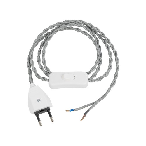 GLOBOSTAR® WHIP 77674 Μοντέρνο DIY Πλεκτό Καλώδιο με Διακόπτη On/Off AC 220-240V IP20 - Γκρι & Λευκό - Μ140 x Π2.7 x Υ1.9cm