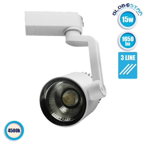 GloboStar S-40042 Διφασικό Bridgelux COB LED Φωτιστικό Σποτ Ράγας 15W 230V 1650lm 24° Φυσικό Λευκό 4500k