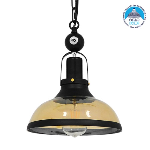 GLOBOSTAR® BILLIARD 00971 Vintage Κρεμαστό Φωτιστικό Οροφής με Ντουί 1 x E27 AC 220-240V IP20 - Mαύρο & Μελί - Μ25 x Π25 x Υ29cm