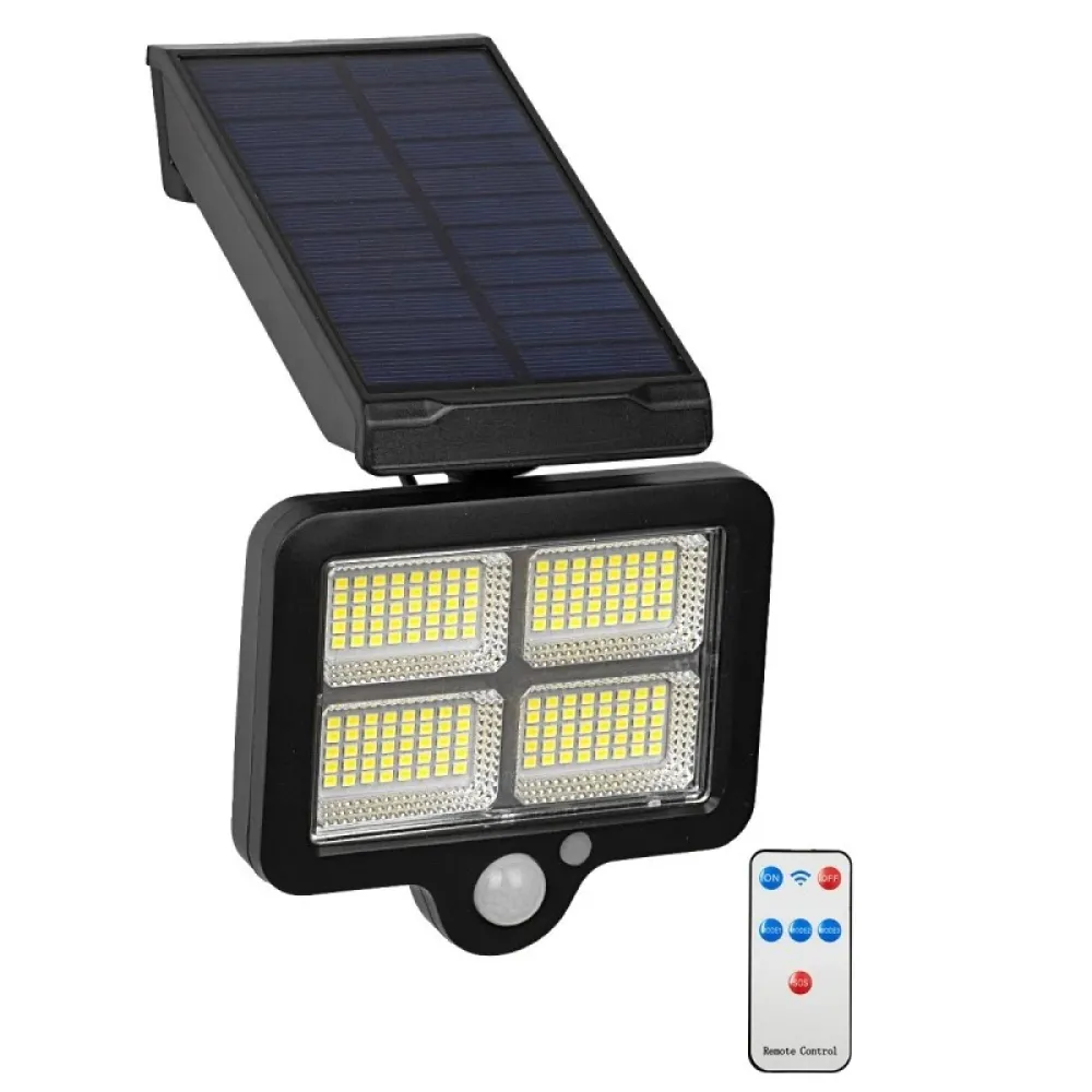 GLOBOSTAR® ORVION 71483 Προβολέας με IR Ασύρματο Χειριστήριο LED 20W 1000lm 120° DC 5V με Φωτοβολταϊκό Panel 5V 1W & Επαναφορτιζόμενη Μπαταρία Li-ion 3.2V 2400mAh Αδιάβροχο IP65 Ψυχρό Λευκό 6000K Dimmable - Sanan SMD Chip - Μαύρο - Μ12.5 x Π3.5 x Υ10c