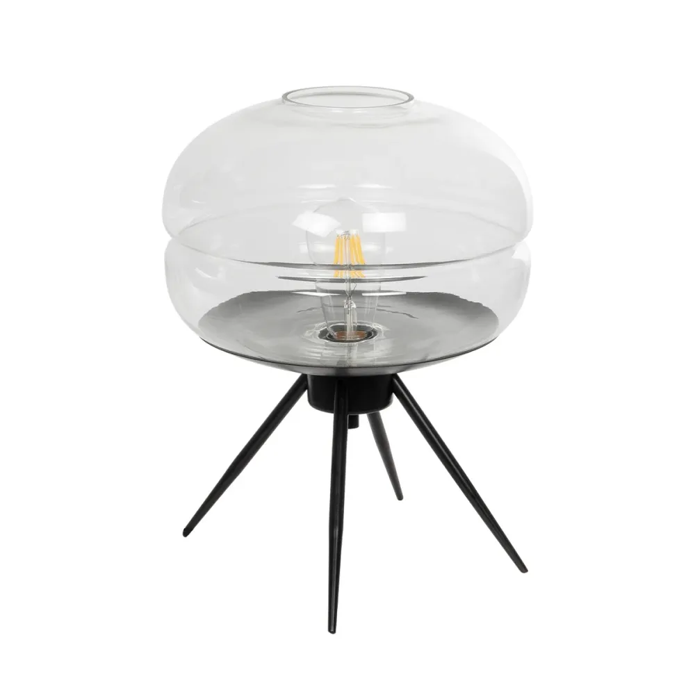 GLOBOSTAR® JAVAN 999-0036 Μοντέρνο Επιτραπέζιο Φωτιστικό Πορτατίφ με Ντουί 1 x E27 AC 220-240V IP20 - Διάφανο & Μαύρο - Μ30 x Π30 x Υ40cm