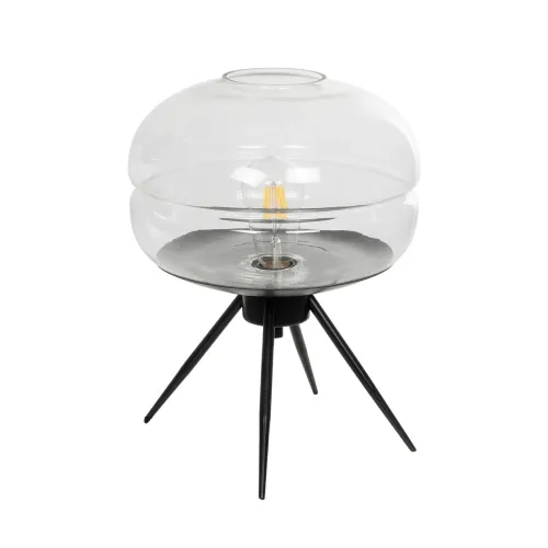 GLOBOSTAR® JAVAN 999-0036 Μοντέρνο Επιτραπέζιο Φωτιστικό Πορτατίφ με Ντουί 1 x E27 AC 220-240V IP20 - Διάφανο & Μαύρο - Μ30 x Π30 x Υ40cm