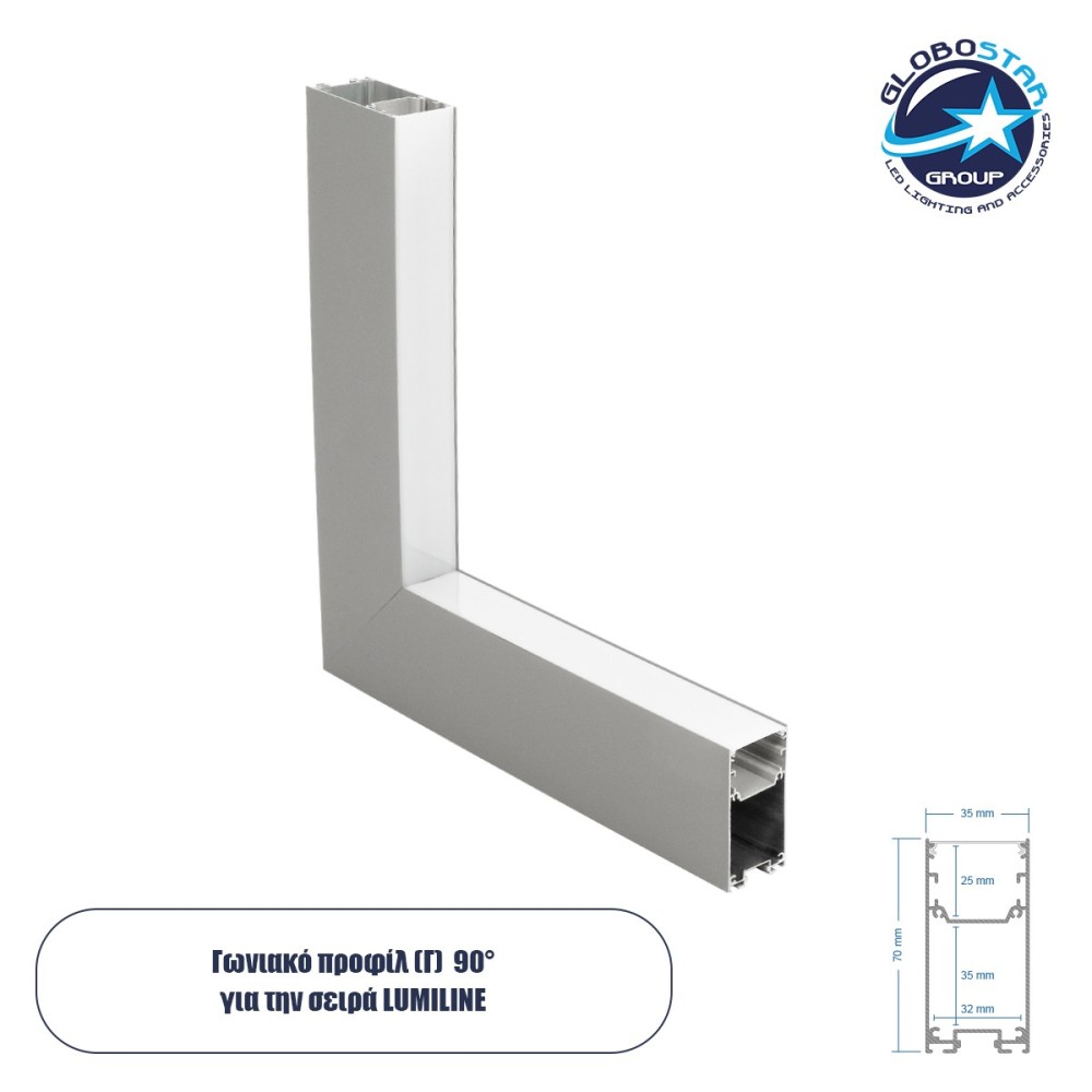 GLOBOSTAR® ALP-CORNER-IN90 LUMILINE 61771 Επιφανειακό / Κρεμαστό Προφίλ Αλουμινίου Γωνία με Λευκό Γαλακτερό Πατητό Κάλυμμα για Ταινίες LED IP20 - Γκρι Ανθρακί Ματ - Μ30 x Π3.5 x Υ7cm
