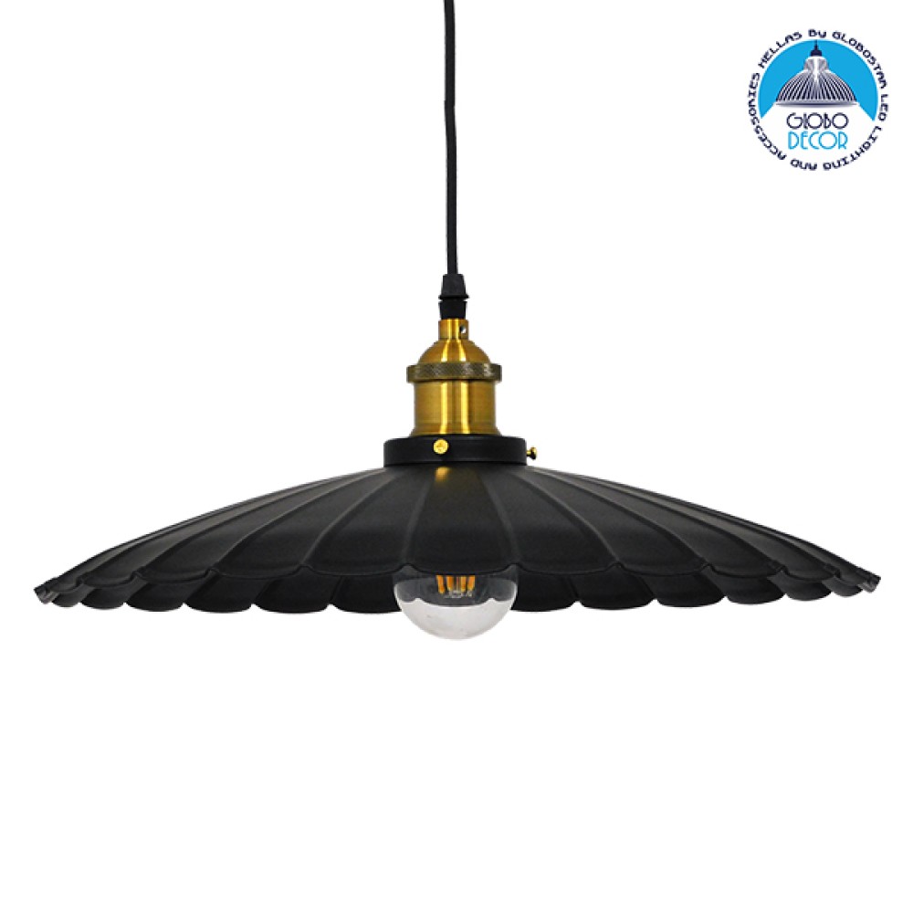 GLOBOSTAR® MARGI 00982 Vintage Κρεμαστό Φωτιστικό Οροφής με Ντουί 1 x E27 AC 220-240V IP20 - Μαύρο & Χρυσό - Μ40 x Π40 x Y15cm