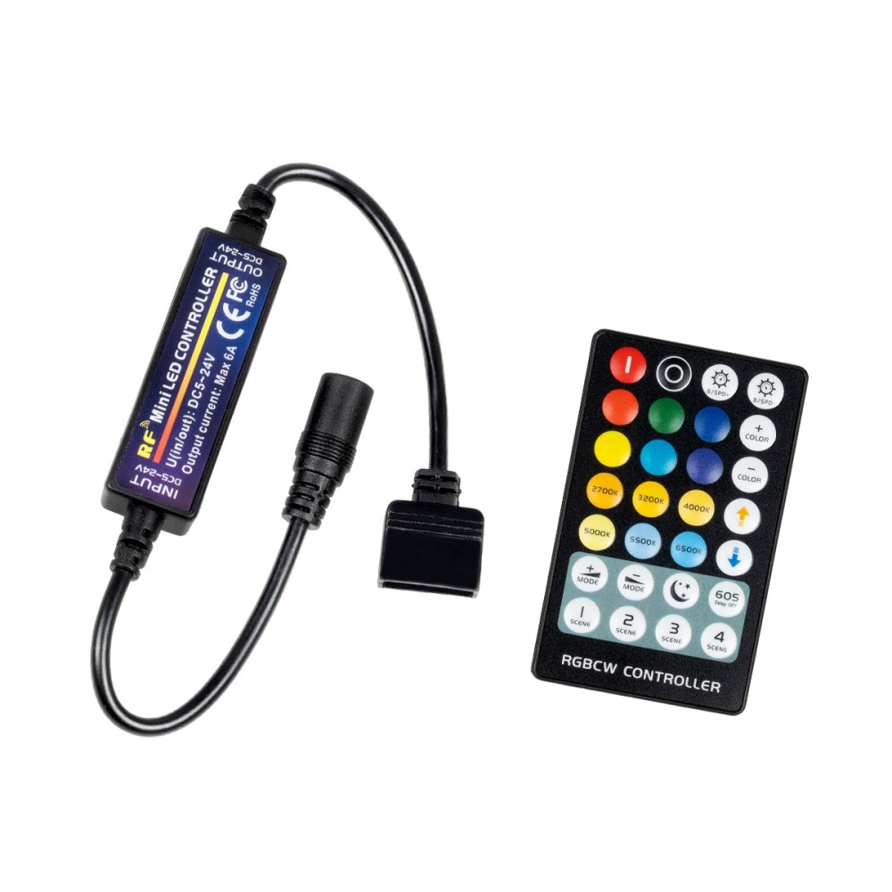 GLOBOSTAR® CONTROLI 73427 Σετ Dimmer / Controller με RF Ασύρματο Χειριστήριο με 5 x 1.2A 28.8W Κανάλια DC 5-24V 6A 144W Max IP20 - RF2.4Ghz - Μ30 x Π1.7 x Υ1.1cm - 2 Χρόνια Εγγύηση