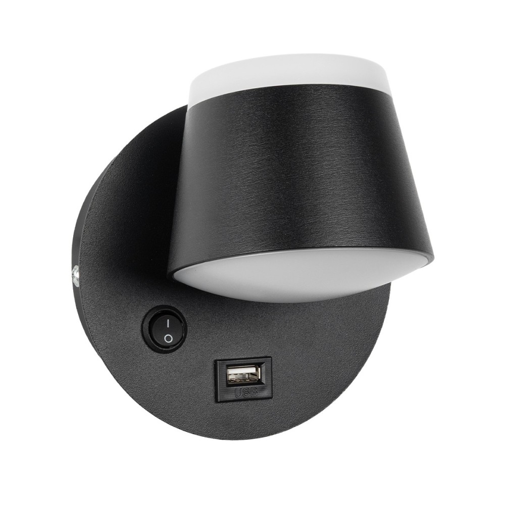 GLOBOSTAR® REGENCY 61373 Μοντέρνο Φωτιστικό Τοίχου - Απλίκα Ξενοδοχείου Reading Light με Φορτιστή USB 3A LED 8W 920lm 120° AC 220-240V IP20 Φυσικό Λευκό 4500K - Bridgelux SMD Chip & TÜV SÜD Driver - Μαύρο Ματ - Μ12 x Π12 x Υ13cm - 3 Χρόνια Εγγύηση