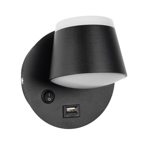 GLOBOSTAR® REGENCY 61373 Μοντέρνο Φωτιστικό Τοίχου - Απλίκα Ξενοδοχείου Reading Light με Φορτιστή USB 3A LED 8W 920lm 120° AC 220-240V IP20 Φυσικό Λευκό 4500K - Bridgelux SMD Chip & TÜV SÜD Driver - Μαύρο Ματ - Μ12 x Π12 x Υ13cm - 3 Χρόνια Εγγύηση