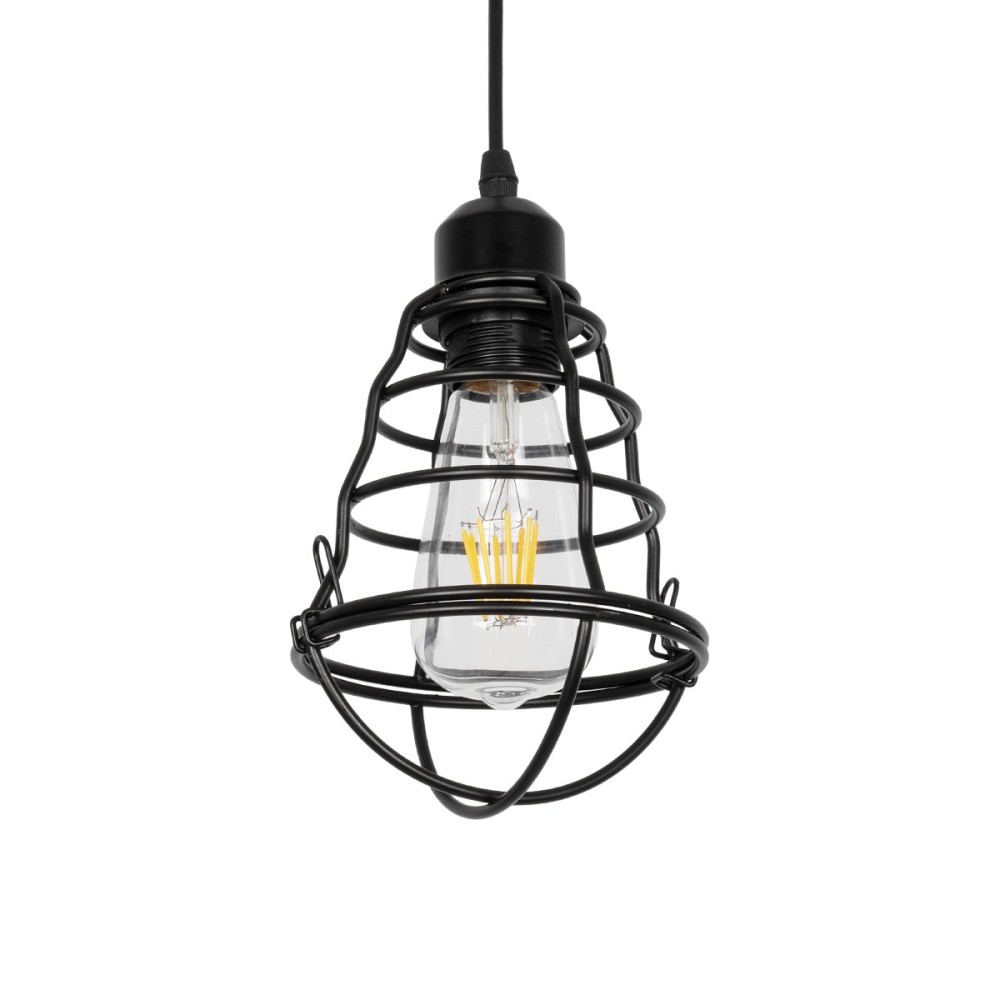 GLOBOSTAR® ALDO 999-0096 Vintage Κρεμαστό Φωτιστικό Οροφής με Ντουί 1 x E27 AC 220-240V IP20 - Μαύρο - Μ15 x Π15 x Υ24cm