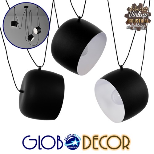 GLOBOSTAR® JASPER 01375 Μοντέρνο Κρεμαστό Φωτιστικό Οροφής με Ντουί 3 x E27 AC 220-240V IP20 - Μαύρο & Λευκό - Μ85 x Π40 x Υ50cm - Σετ 3 Τεμαχίων