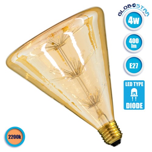 GLOBOSTAR® CONICAL 99213 Λάμπα E27 CNC150 LED 4W 400lm 360° AC 220-240V IP20 Ultra Θερμό Λευκό 2200K - Diode HP Filament Chip - Μελί - Μ14.3 x Π14.3 x Υ17.5cm - 3 Χρόνια Εγγύηση