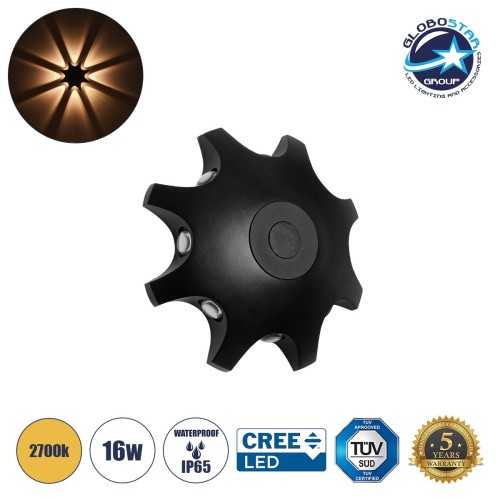 GLOBOSTAR® SPARK 60684 Μοντέρνο Φωτιστικό Τοίχου - Απλίκα LED 16W 1600lm 30° AC 220-240V Αδιάβροχο IP65 Θερμό Λευκό 2700K - CREE XPE Chip & TÜV SÜD Driver - Μαύρο Ματ - Μ25 x Π6 x Υ25cm - 5 Χρόνια Εγγύηση