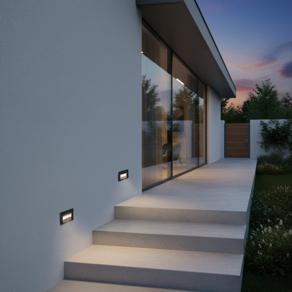 kelvo® STEPART KLV-101-0080 Χωνευτό Φωτιστικό Σκαλοπατιού / Διαδρόμου LED 3W 375lm 45° AC 220-240V Αδιάβροχο IP65 Θερμό Λευκό 2700K - Lumileds SMD Chip & TÜV SÜD Driver - Μαύρο Ματ - Μ10.5 x Π4.5 x Υ6cm / Q9.1 x 4.5cm - 5 Χρόνια Εγγύηση