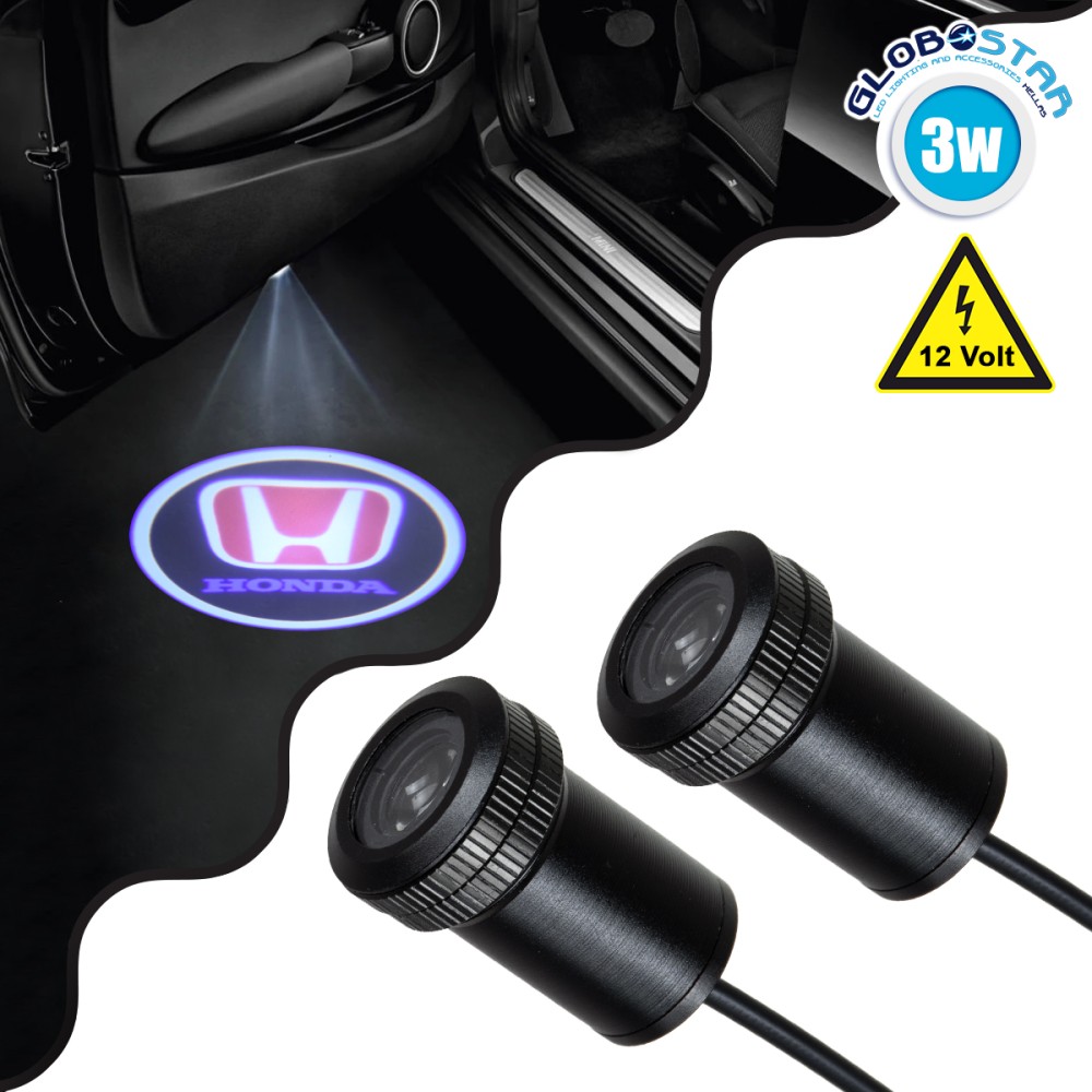 GLOBOSTAR® GHOSTLOGO 81608 Projector Προβολής Μάρκας Αυτοκινήτου "HONDA" LED 2.5W/5W 100lm/200lm 45° DC 12V Αδιάβροχο IP65 Ψυχρό Λευκό 6000K - CREE XHP35 Chip - Μ2.2 x Π3.4 x Υ2.2cm / Q1.9cm - Πακέτο 2 Τεμαχίων - 1 Χρόνο Εγγύηση