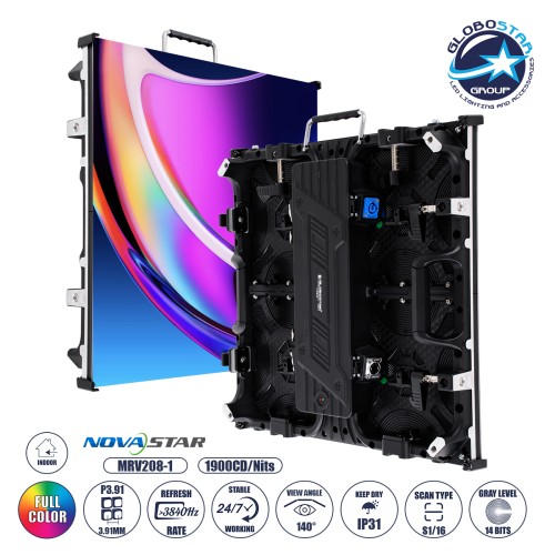 GLOBOSTAR® NEOWALL 41000 Οθόνη Video Wall P3.91 Καμπίνα 50x50cm LED 180W 3840Hz 16384 Dots ≥1900cd/㎡ Nits AC 220-240V Εσωτερικού Χώρου IP31 Full Color S1/16 14Bits - Κάρτα NovaStar MRV208-1 - Προστατευτικά Γωνιών - Kinglight SMD2121 & CZCL Driver - Μ5