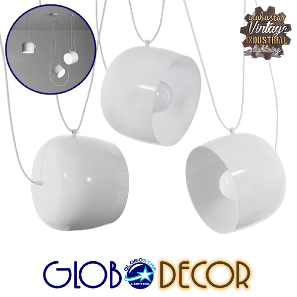 GLOBOSTAR® JASPER 01376 Μοντέρνό Κρεμαστό Φωτιστικό Οροφής με Ντουί 3 x E27 AC 220-240V IP20 - Λευκό - Μ85 x Π40 x Υ50cm - Σετ 3 Τεμαχίων