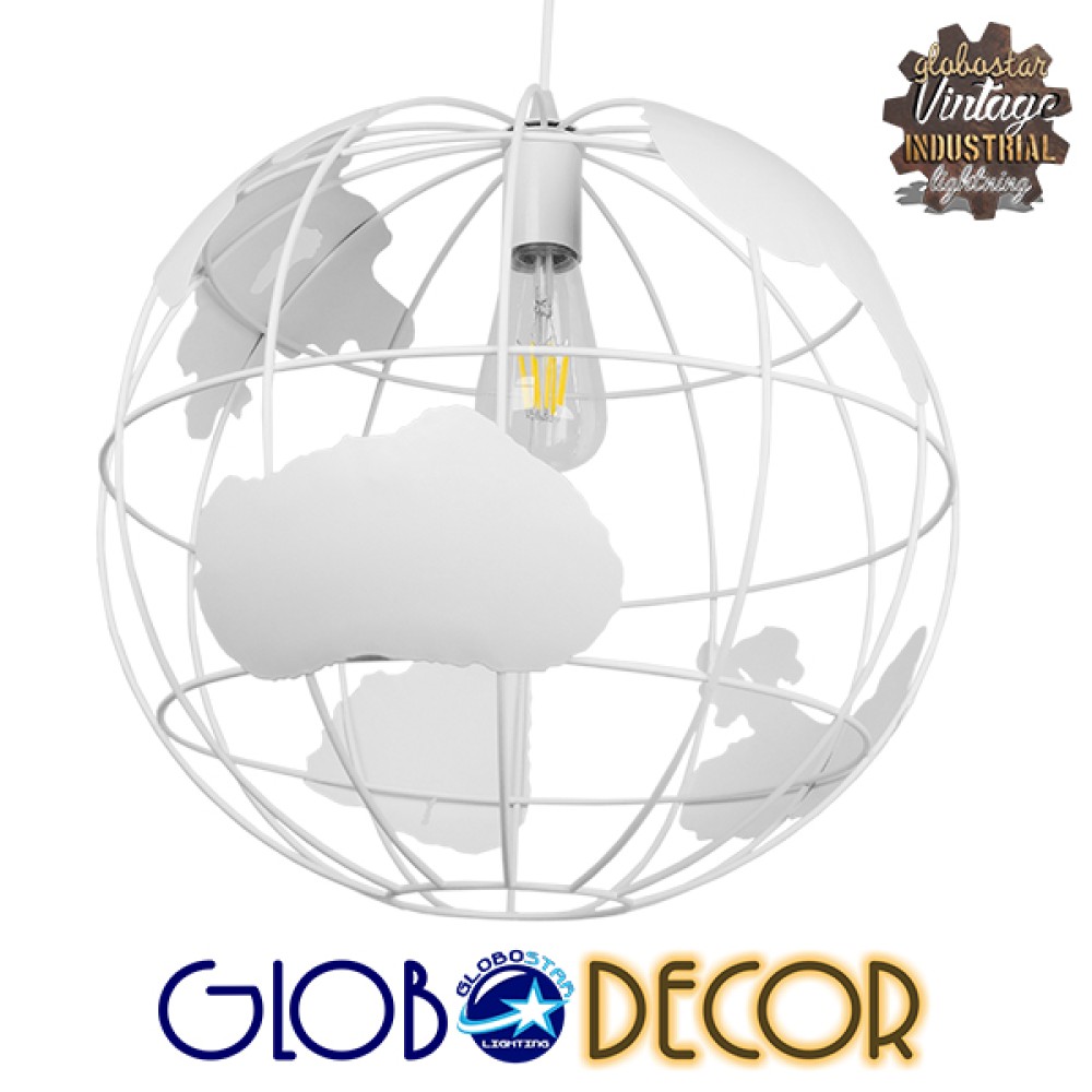 GLOBOSTAR® EARTH 01664 Vintage Κρεμαστό Φωτιστικό Οροφής με Ντουί 1 x E27 AC 220-240V IP20 - Λευκό - Μ40 x Π40 x Y40cm