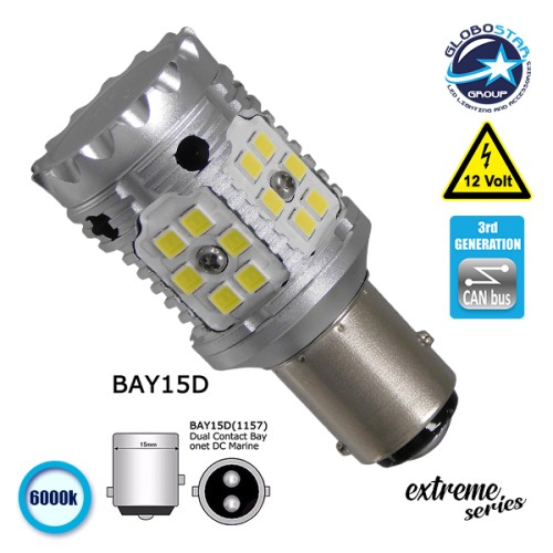 Λαμπτήρας LED Extreme Series Can-Bus 3ης Γενιάς με βάση 1157 28W 12v Ψυχρό Λευκό 6000k GloboStar 81236