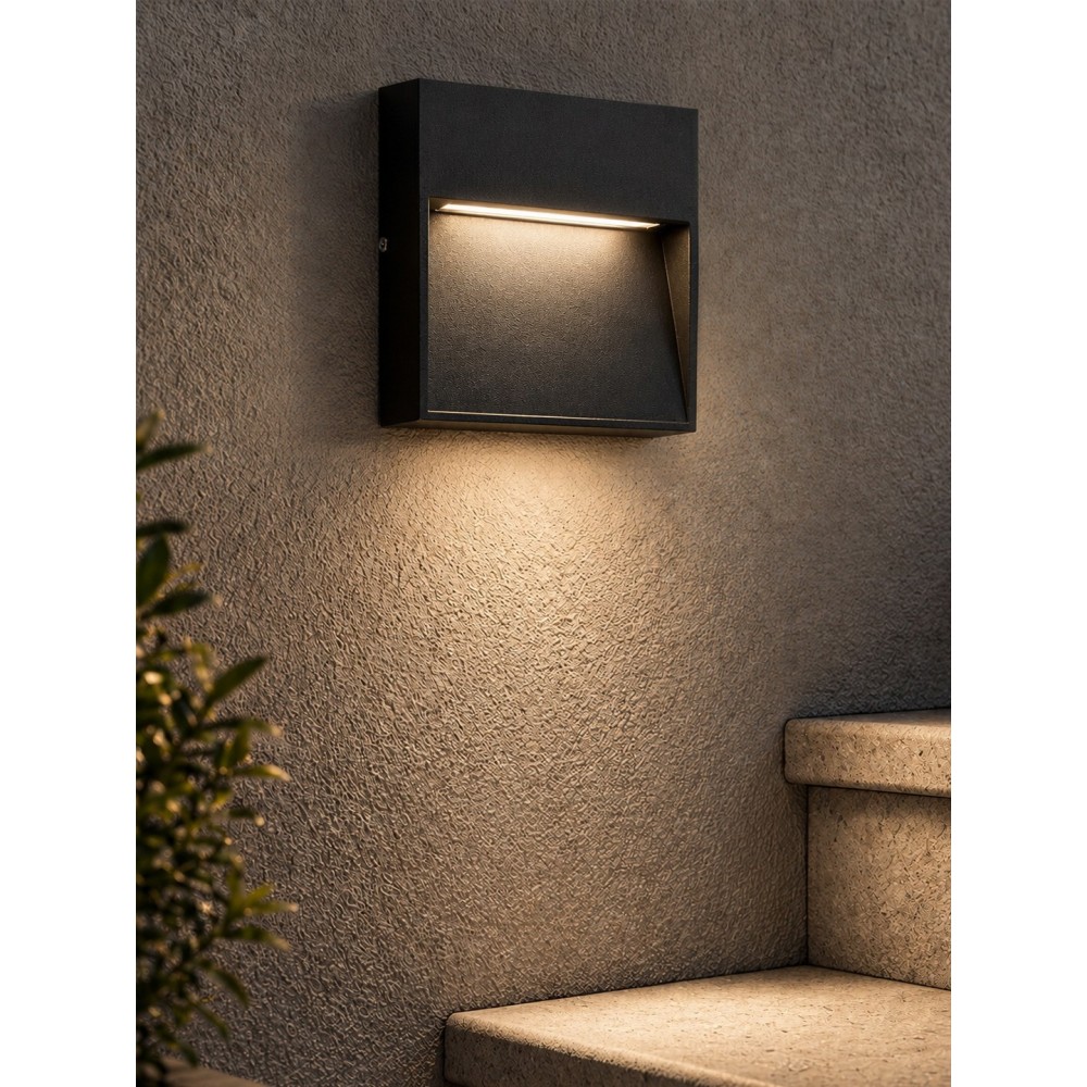 GLOBOSTAR® STEPINI GLB-103-0035 Φωτιστικό Σκαλοπατιού / Διαδρόμου LED 3W 270lm 45° AC 220-240V Αδιάβροχο IP65 Θερμό Λευκό 2700K - Sanan SMD Chip - Μαύρο Ματ - Μ11.5 x Π3 x Υ11.5cm - 3 Χρόνια Εγγύηση