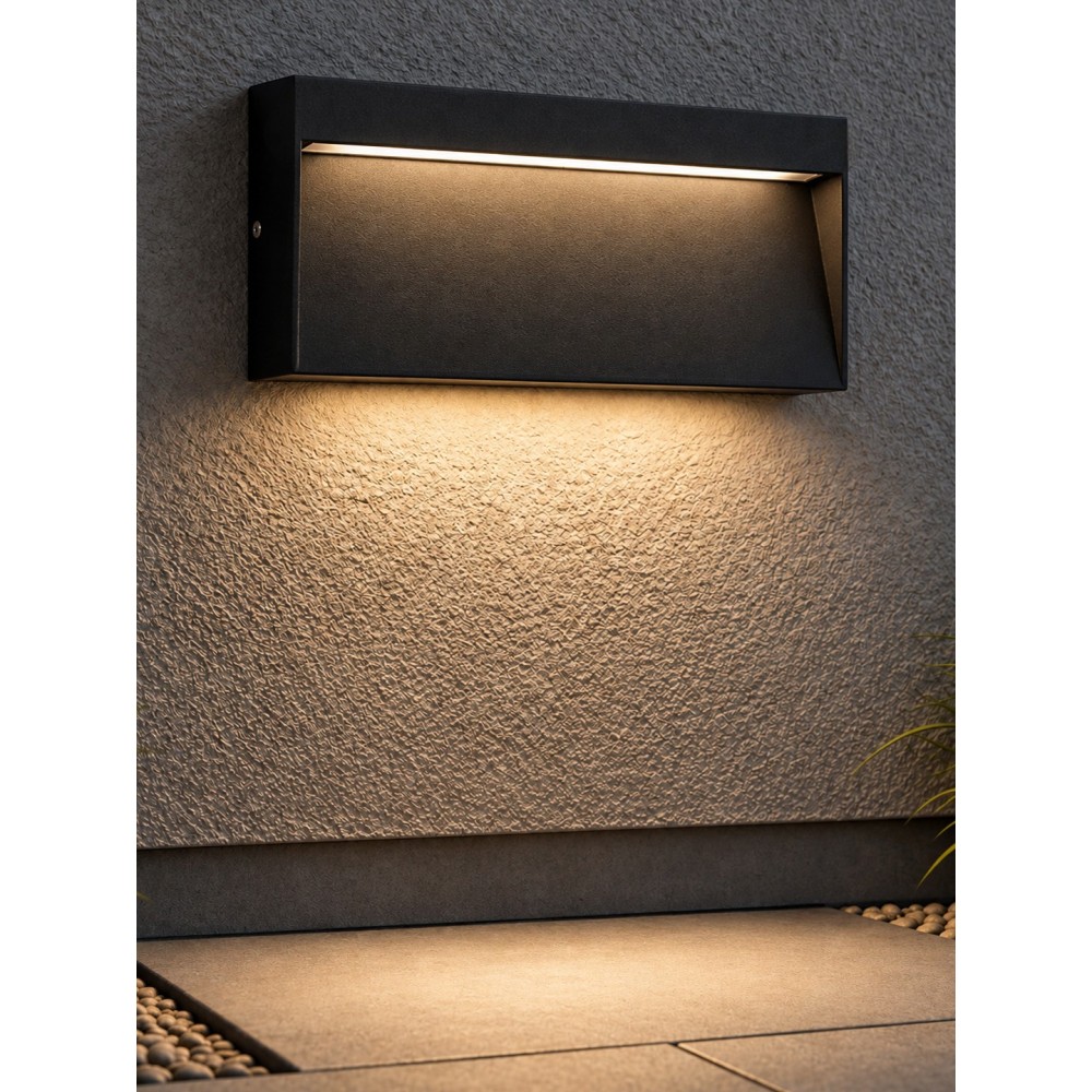 GLOBOSTAR® STEPINI GLB-103-0036 Φωτιστικό Σκαλοπατιού / Διαδρόμου LED 9W 810lm 45° AC 220-240V Αδιάβροχο IP65 Θερμό Λευκό 2700K - Sanan SMD Chip - Μαύρο Ματ - Μ20 x Π3 x Υ9cm - 3 Χρόνια Εγγύηση