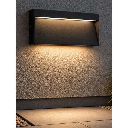 GLOBOSTAR® STEPINI GLB-103-0036 Φωτιστικό Σκαλοπατιού / Διαδρόμου LED 9W 810lm 45° AC 220-240V Αδιάβροχο IP65 Θερμό Λευκό 2700K - Sanan SMD Chip - Μαύρο Ματ - Μ20 x Π3 x Υ9cm - 3 Χρόνια Εγγύηση