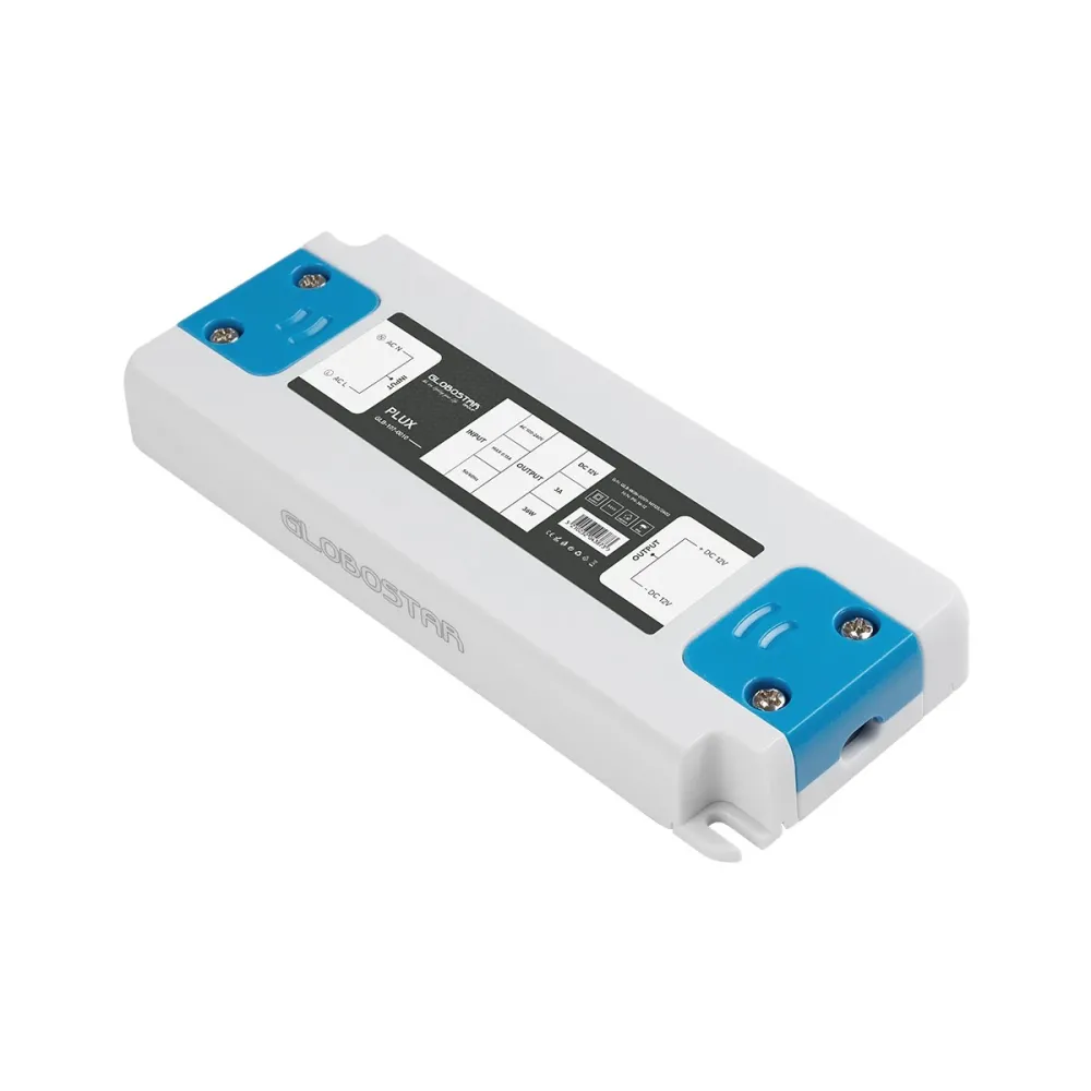 GLOBOSTAR® PLUX GLB-107-0010 Τροφοδοτικό/Μετασχηματιστής Class II SELV 36W 3A AC 220-240V σε DC 12V IP20 - Λευκό Ματ - Μ12.8 x Π5 x Υ1.5cm - 3 Χρόνια Εγγύηση