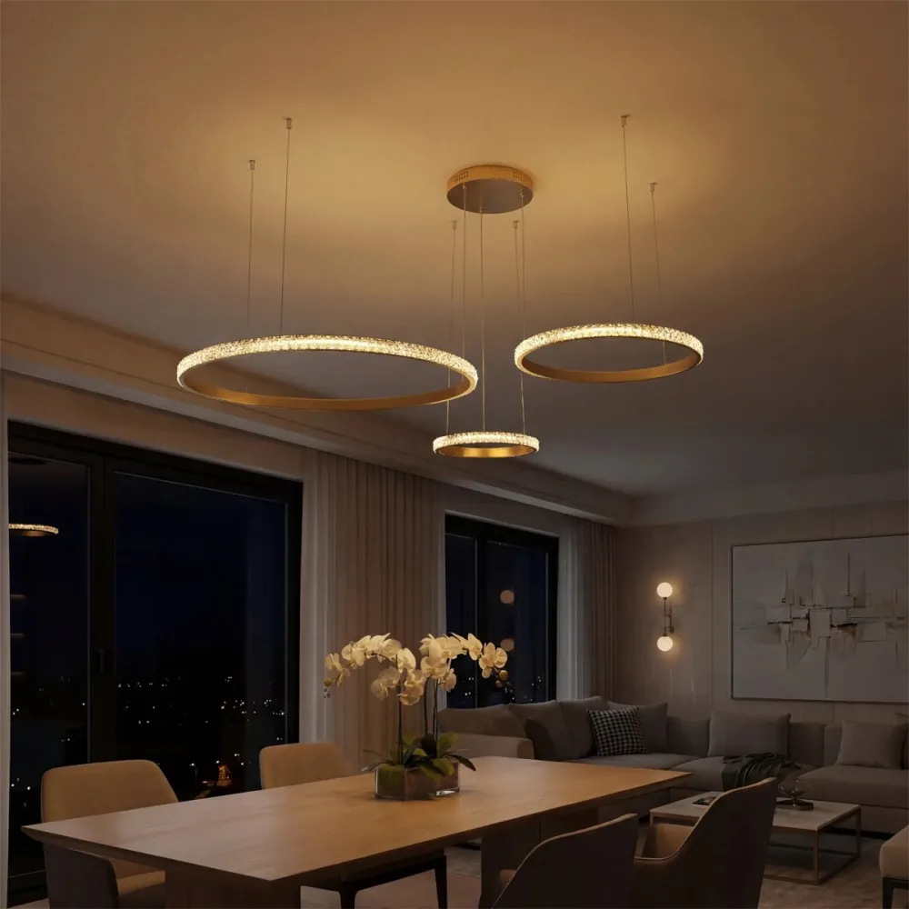 kelvo® DIAMOND KLV-101-0244 Κρεμαστό Φωτιστικό Οροφής LED 100W 10000lm 180° AC 220-240V IP20 Ρυθμιζόμενο Λευκό CCT με Χειριστήριο από 2700K έως 6000K Dimmable - Lumileds SMD Chip - Χρυσό Πλατίνα - Μ110 x Π110 x Υ60cm - 3 Χρόνια Εγγύηση