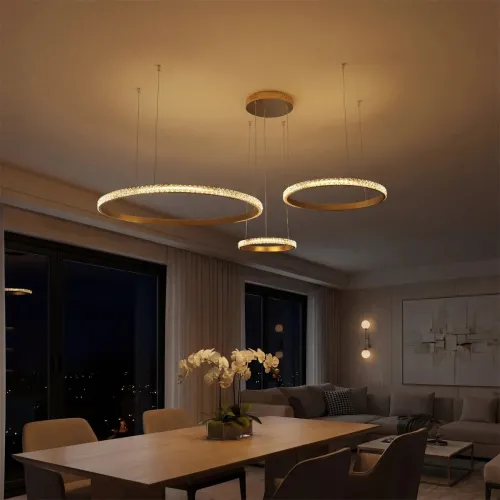 kelvo® DIAMOND KLV-101-0244 Κρεμαστό Φωτιστικό Οροφής LED 100W 10000lm 180° AC 220-240V IP20 Ρυθμιζόμενο Λευκό CCT με Χειριστήριο από 2700K έως 6000K Dimmable - Lumileds SMD Chip - Χρυσό Πλατίνα - Μ110 x Π110 x Υ60cm - 3 Χρόνια Εγγύηση