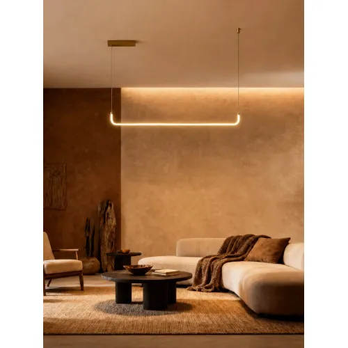 kelvo® LINARIA KLV-101-0257 Κρεμαστό Φωτιστικό Οροφής LED 36W 3600lm 180° AC 220-240V IP20 Ρυθμιζόμενο Λευκό CCT με Χειριστήριο από 2700K έως 6000K Dimmable - Lumileds SMD Chip - Χρυσό Πλατίνα - Μ120 x Π2 x Υ10cm - 3 Χρόνια Εγγύηση