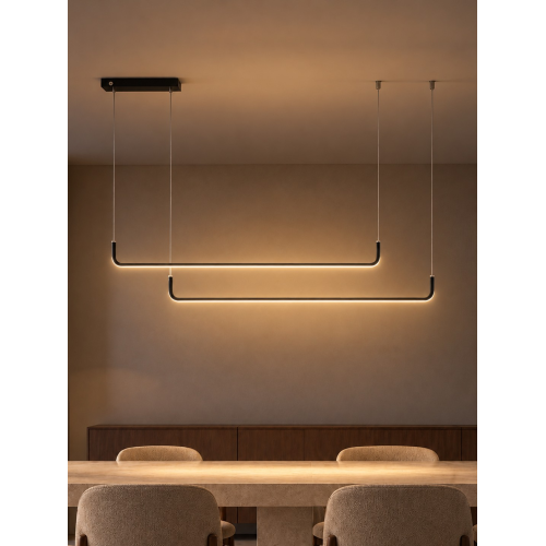 kelvo® LINARIA KLV-101-0258 Κρεμαστό Φωτιστικό Οροφής LED 72W 7200lm 180° AC 220-240V IP20 Ρυθμιζόμενο Λευκό CCT με Χειριστήριο από 2700K έως 6000K Dimmable - Lumileds SMD Chip - Μαύρο Ματ - Μ130 x Π4 x Υ25cm - 3 Χρόνια Εγγύηση