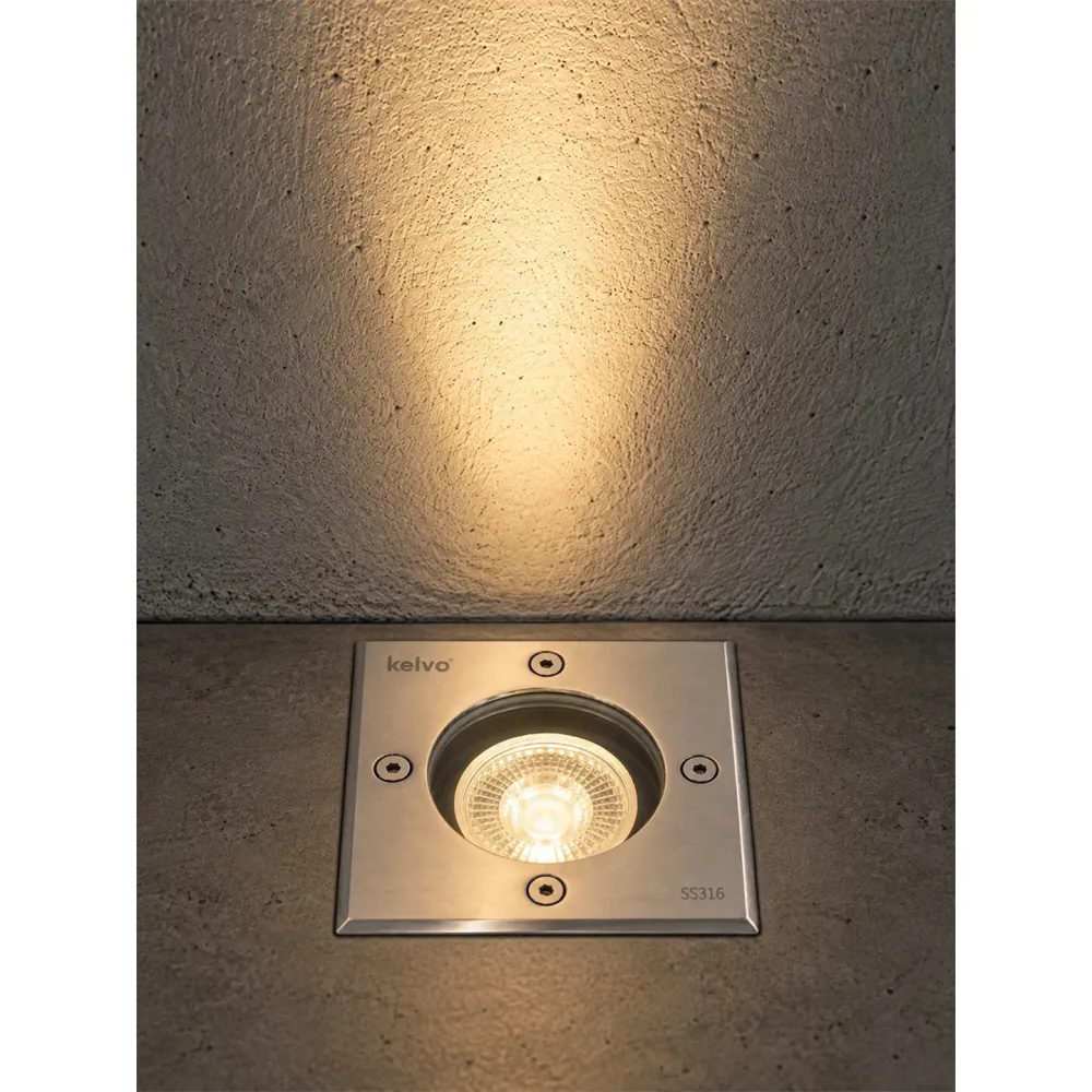 kelvo® KERIA KLV-101-0276 Χωνευτό Φωτιστικό Σποτ Δαπέδου για Λάμπα MR16 με Ντουί GU10 AC 220-240V Αδιάβροχο IP68 IK09 - Ανοξείδωτο Ατσάλι SS316 - Μ11 x Π11 x Υ11.5cm / Q10.4cm