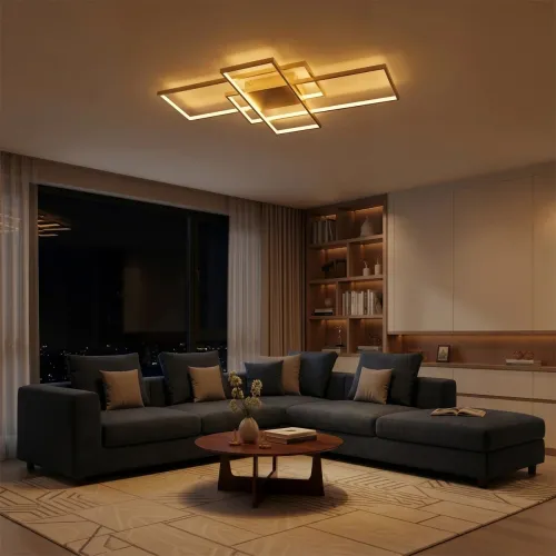kelvo® QUADRA KLV-101-0298 Φωτιστικό Οροφής LED 120W 12000lm 120° AC 220-240V IP20 Ρυθμιζόμενο Λευκό CCT με Χειριστήριο από 2700K έως 6000K Dimmable - Lumileds SMD Chip - Σαμπανιζέ Χρυσό Ματ - Μ105 x Π60 x Υ9cm - 3 Χρόνια Εγγύηση