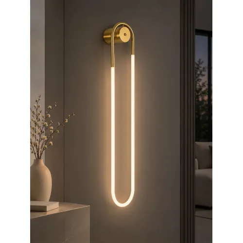 kelvo® LYRA KLV-101-0504 Φωτιστικό Τοίχου / Απλίκα LED 36W 3600lm 360° AC 220-240V IP20 Ρυθμιζόμενο Λευκό CCT με Διακόπτη στο Driver 2700K/4500K/6000K Triac Dimmable - Lumileds SMD Chip & ENEC/TÜV Driver - Σατινέ Χρυσό Βούρτσας - Μ20 x Π16 x Υ120cm - 