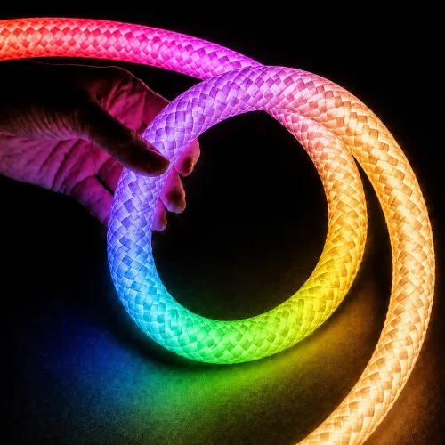 kelvo® GLOWFLEX KLV-101-0517 Ταινία Neon Flex με Πλεκτή Υφασμάτινη Επένδυση LED 14W/m 840lm/m 360° DC 24V Αδιάβροχο IP65 120 x SMD5054 Chip/m Πολύχρωμο RGB+WW Dimmable - Sanan SMD Chip - Μ1000 x Π3.5 x Υ3.5cm - Ρολό 10 Μέτρων - 6 Χρόνια Εγγύηση