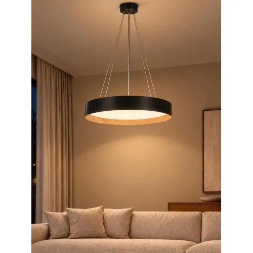 kelvo® RONDO KLV-101-0587 Κρεμαστό Φωτιστικό Οροφής LED 36W 3600lm 120° AC 220-240V IP20 Ρυθμιζόμενο Λευκό CCT με Διακόπτη στο Driver 2700K/4500K/6000K Triac Dimmable - Lumileds SMD Chip & ENEC/TÜV Driver - Μαύρο Ματ & Εφέ Ξύλου - Μ50 x Π50 x Υ7cm