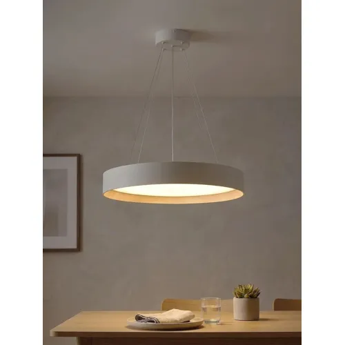kelvo® RONDO KLV-101-0589 Κρεμαστό Φωτιστικό Οροφής LED 36W 3600lm 120° AC 220-240V IP20 Ρυθμιζόμενο Λευκό CCT με Διακόπτη στο Driver 2700K/4500K/6000K Triac Dimmable - Lumileds SMD Chip & ENEC/TÜV Driver - Λευκό Ματ & Εφέ Ξύλου - Μ50 x Π50 x Υ7cm