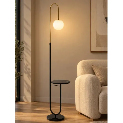kelvo® CORDELIA KLV-102-0006 Επιδαπέδιο Φωτιστικό για Λάμπα με Ντουί 1 x E27 AC 220-240V IP20 - Μαύρο Ματ & Σατινέ Χρυσό Βούρτσας - Μ38 x Π30 x Υ180cm