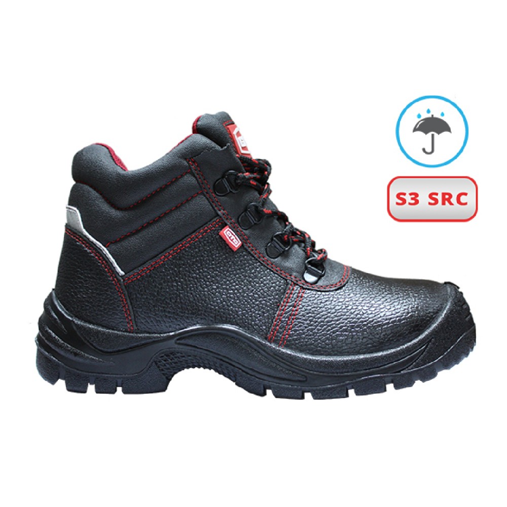 Μποτάκι δερμάτινο S3 αδιάβροχο μαύρο Νο.39 BSH102