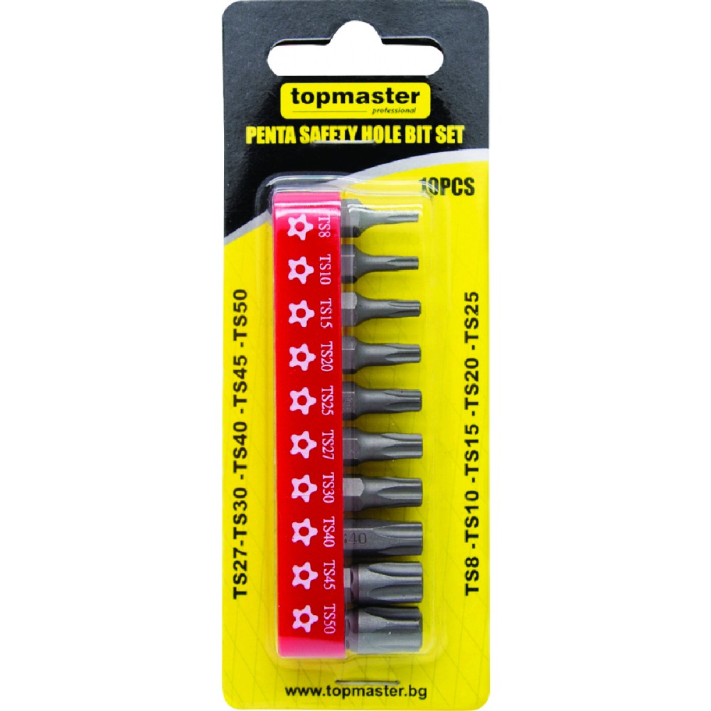 TOP MASTER Μύτη κατσαβιδιού Torx με τρύπα 1/4'' συσκευασία 10τεμ. 330169
