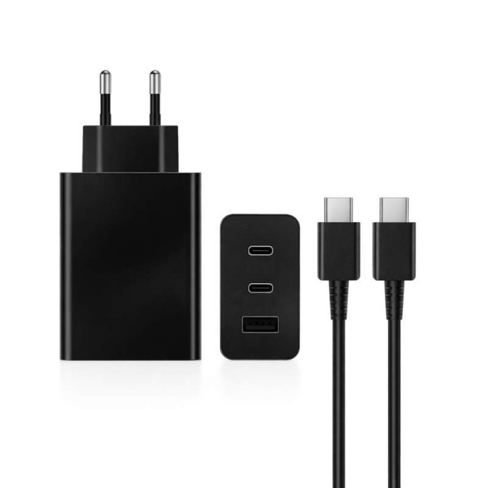 Φορτιστής Τοίχου με 2 Θύρες Type C και μια Θύρα USB PD 65W με Καλώδιο Type C σε Type C - Μαύρο