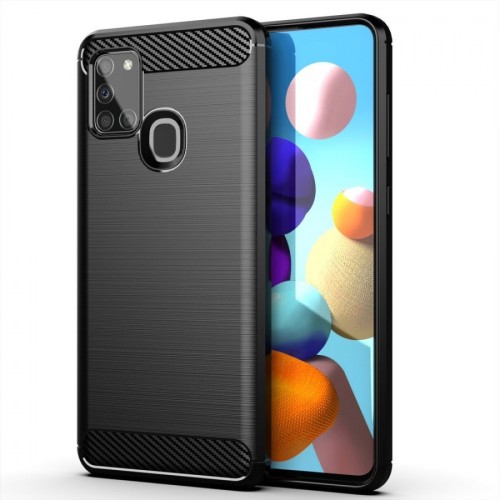 Θήκη TPU Σιλικόνης Carbon Fiber Style για Samsung Galaxy A21s - Μαύρο