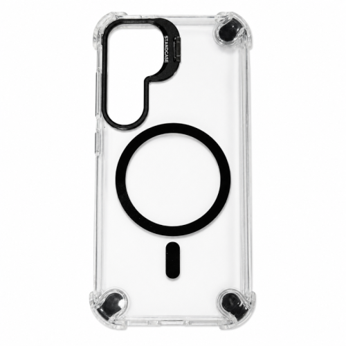 Σκληρή Θήκη με Magsafe και Βάση Στήριξης για Samsung Galaxy S25 - Διάφανο / Μαύρο