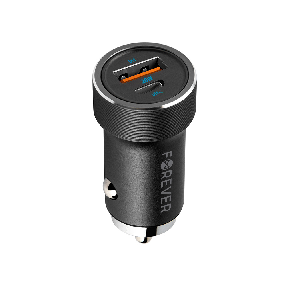 Forever PD QC Φορτιστής Αυτοκινήτου 1x USB-C 1x USB 20W - Black CC-06