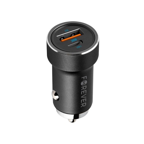 Forever PD QC Φορτιστής Αυτοκινήτου 1x USB-C 1x USB 20W - Black CC-06