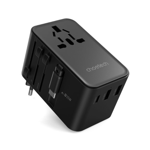 Choetech Αντάπτορας Ταξιδιού PD5022 70W EU/US/AUS/UK με Καλώδιο Type C - Μαύρο