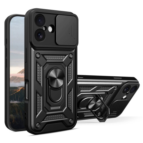 Σκληρή Θήκη Armor με Βάση Στήριξης Δαχτυλίδι για iPhone 17 - Μαύρη