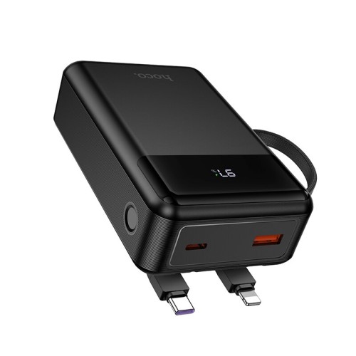 Hoco DYM12 Power Bank 20000 mAh με Ενσωματωμένα Καλώδια Type C / Lightning PD 20W QC3.0 22.5W - Μαύρο
