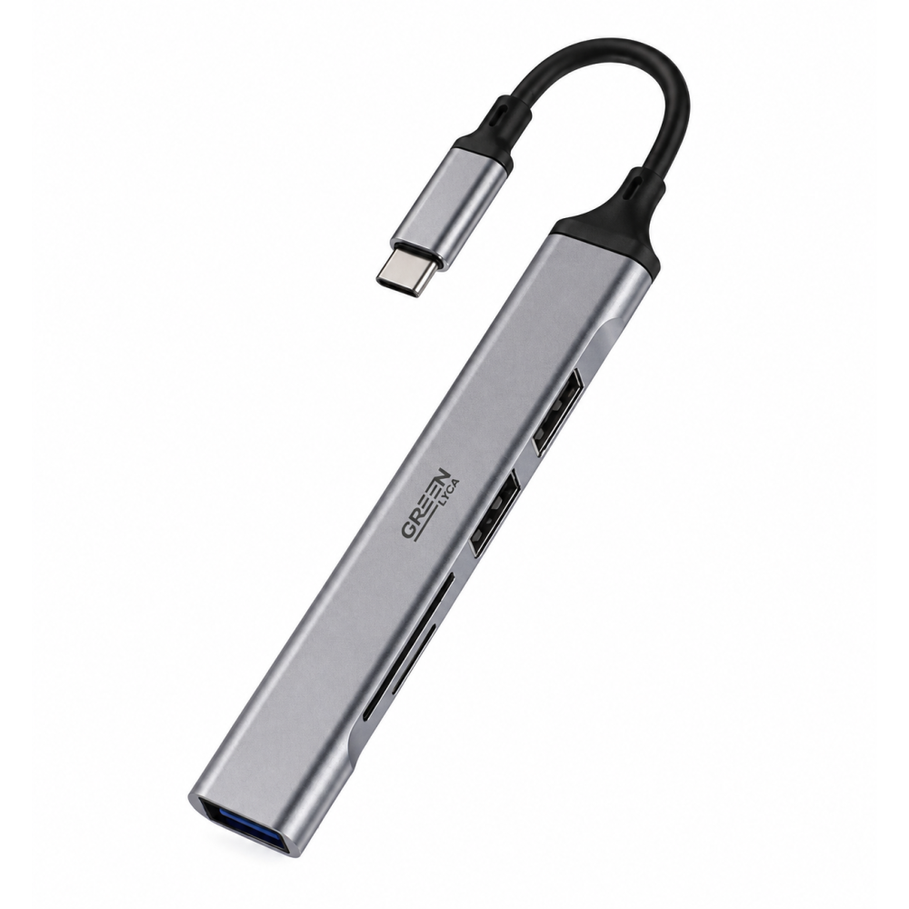 Green Lyca Hub με 2x USB 2 / USB 3 / SD / TF με Σύνδεση USB-C - Γκρι