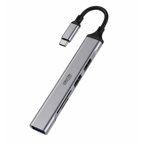 Green Lyca Hub με 2x USB 2 / USB 3 / SD / TF με Σύνδεση USB-C - Γκρι