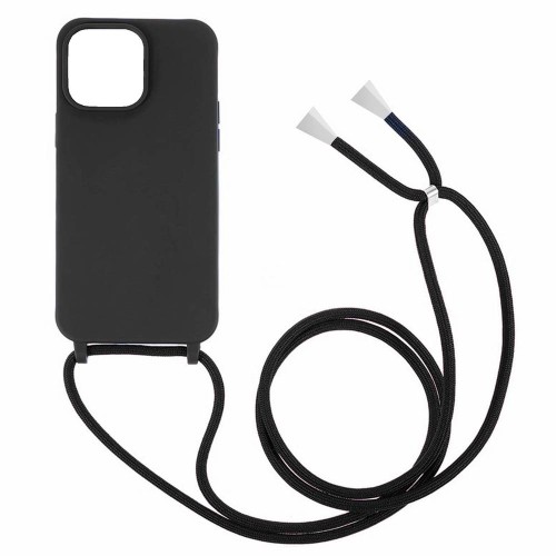 Θήκη Σιλικόνης GREEN ON με Κορδόνι Κολιέ για iPhone 15 Plus - Μαύρο