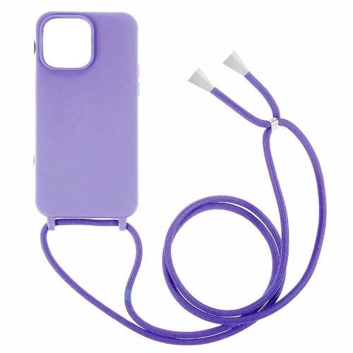 Θήκη Σιλικόνης GREEN ON με Κορδόνι Κολιέ για iPhone 13 / 14 - Μωβ